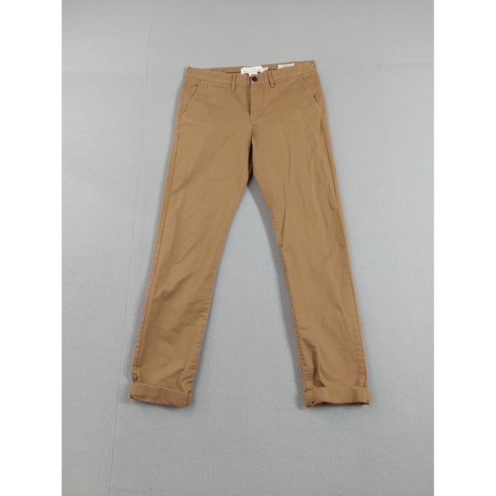 H&M Men Pant 30 Khaki Chino Flat Front Skinny Fit Slash Pockets Casual Workwear